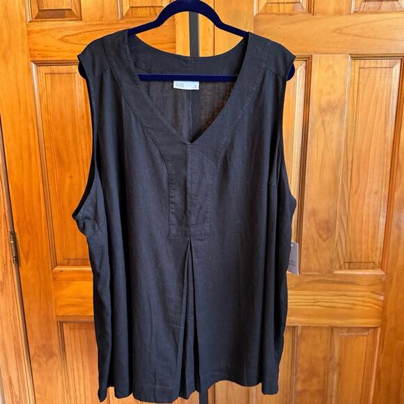 Croft & Barrow Linen Blend Sleeveless Tunic Top - 4X Black - V-Neck NEW w/ Tags - Picture 3 of 7